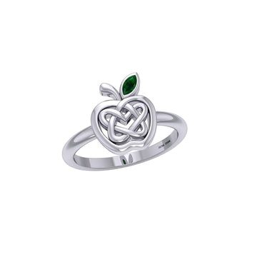 Celtic Spiritual Fruit Apple with Double Heart Silver Ring with Gemstone TRI2277 - Jewelry